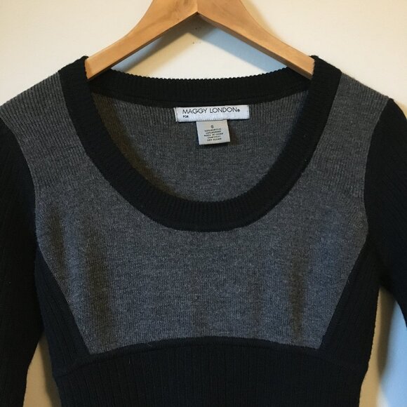 Maggy London Two Tone Merino Wool Colourblock Sweater 3/4 Sleeve Dress - Picture 3 of 13